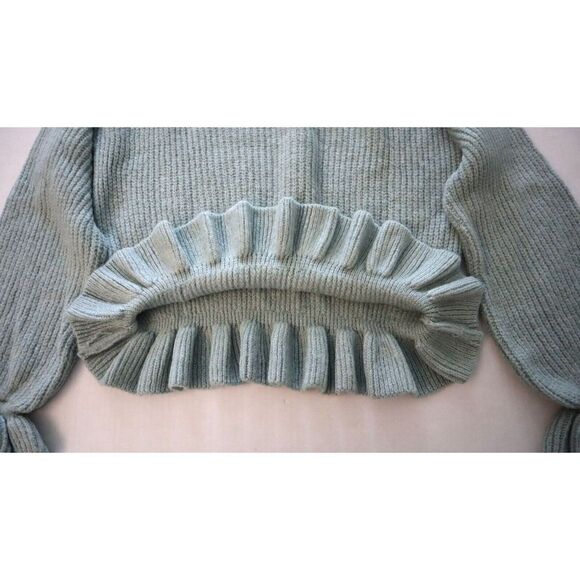 Topshop 23E41TBLE Women's Sz 8-10 Blue Frill Knitted Pullover Sweater - Picture 4 of 10